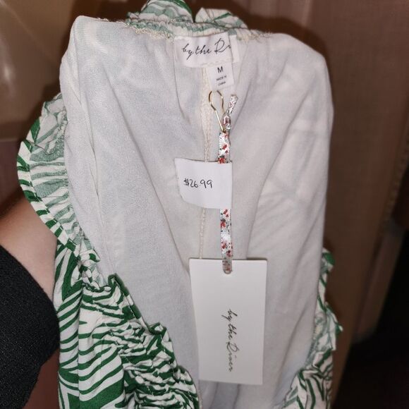 Green and White A-Line Maxi Skirt with Ruffles - Picture 4 of 6